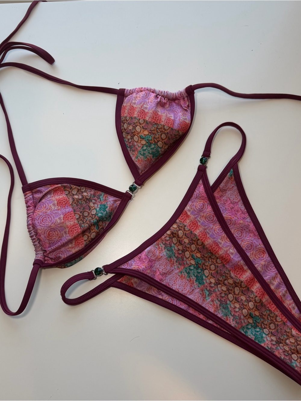 Strawberry Milk Mob Floral Triangle Bikini Set - Pink & Burgundy
